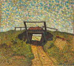 Wilhelm Morgner, Landschaft mit kleiner Brücke bei Soest, 1910, Oil on canvas