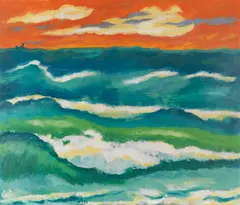 Max Pechstein, Stürmische See Abends, 1953, Oil on cardboard