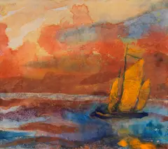 Emil Nolde, Segelschiff am Abend, 1946, Watercolor