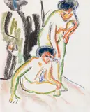 Badende by Ernst Ludwig Kirchner, 1908/09, Farbige Chalk drawing, sold Jun 2021