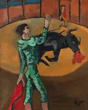 Helmut Kolle gen. vom Hügel, Arena mit Stierkämpfer und sterbendem Stier (Tauromachie III), Um 1930, Oil on canvas