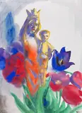 Madonnenfigur mit Kind und Tulpen by Emil Nolde, Um 1935/1940, Watercolor, sold Jun 2021