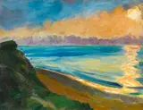 Max Pechstein, Steilküste und Sonnenspiegelung, Um 1922, Oil on board with canvas structure, mounted on ...