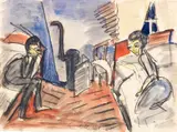 Erich Heckel, Im Gespräch, 1912, Watercolor over charcoal,