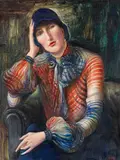 Albert Birkle, Damenbildnis – Elisabeth Starosta mit Chiffon-Bluse und Hut, 1925-1930, Oil on canvas