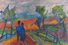Helmuth Macke, Paar in Landschaft, Um 1913, Oil on cardboard