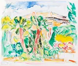 Hans Purrmann, Palmen vor Villa in Sorrent, 1951, Oil on canvas