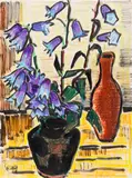 Karl Schmidt-Rottluff, Stillleben mit Glockenblumen, 1969, Wax chalks and Brush and India ink