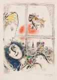 Paris de la fenêtre by Marc Chagall, 1969/70, Lithograph in colors, sold Jun 2021