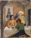 Kartenspielende Mädchen by Karl Hofer, Um 1939, Oil on canvas, not mounted on a stretcher, sold Jun 2021