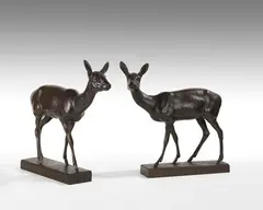 Schreitendes Reh / Sicherndes Reh by August Gaul, Um 1918, 2Bronzes with dark brown patina, sold Jun 2021