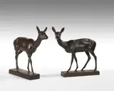 Schreitendes Reh / Sicherndes Reh by August Gaul, Um 1918, 2Bronzes with dark brown patina, sold Jun 2021