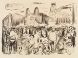 Edvard Munch, Frankfurter Bahnhofsplatz under Rathenaus likferd (Volksauflauf auf dem Frankfurter Bahnhofsplatz während Rathenaus Begräbnis), 1922, Lithograph