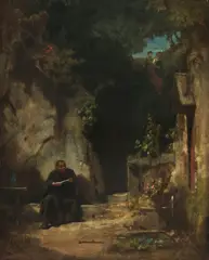 Carl Spitzweg, Einsiedler mit Mädchen, Um 1870, Oil on panel