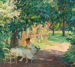 Edward Cucuel, Sommer im Garten der Künstlervilla am Starnberger See, Um 1920, Oil on canvas