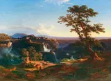 Johann Jakob Frey, Die Kaskaden von Tivoli in der Abendsonne, 1861, Oil on canvas