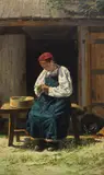Vladimir Egorovitch Makovskij, Russische Bäuerin bei der Arbeit, 1874, Oil on canvas