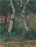 Birken am Barkenhoff by Heinrich Vogeler, 1913, Oil on cardboard, sold Jun 2021