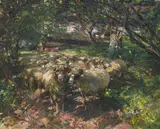 Heinrich von Zügel, Schafherde im Obstgarten