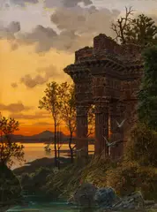 Ferdinand Knab, Abendliche Ruinenlandschaft, 1891, Oil on panel