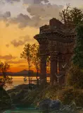 Ferdinand Knab, Abendliche Ruinenlandschaft, 1891, Oil on panel