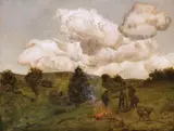 Hans Thoma, Herbstfeuer, Um 1880, Oil over ink on board