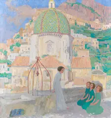 Carl Plückebaum, Mädchen am Brunnen vor Santa Maria Assunta, Positano, 1910-15, Oil on canvas