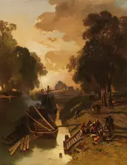 Beim Ausladen der Fracht by Charles Hoguet, 1856, Oil on canvas, sold Jun 2021