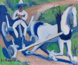 Ernst Ludwig Kirchner, Bauernwagen mit Pferd, 1922/23, Oil on canvas