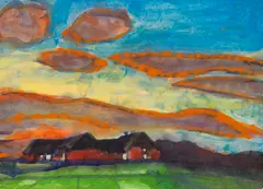 Emil Nolde, Hof Seebüll unter Abendhimmel, Um 1940, Watercolor