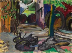 Gabriele Münter, Beim Griesbräukeller in Murnau, 1911, Oil on cardboard