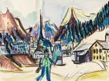 Ansicht von Davos (Landschaft bei Davos im Winter) by Ernst Ludwig Kirchner, Um 1925, Watercolor and black chalks, sold Dec 2020