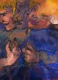 Drei Halbfiguren mit gelbem Haar und blauer Kleidung by Emil Nolde, Um 1931, Watercolor, sold Dec 2020