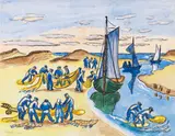 Max Pechstein, Fischer am Strand bei der Arbeit