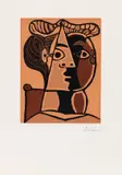 Femme assise au chignon by Pablo Picasso, 1962, Linocut in colors in four colors, sold Dec 2020