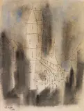 Lyonel Feininger, Marienkirche in Wismar, 1952, Watercolor and India ink drawing