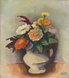 Zinnienstrauß in Vase by Karl Hofer, 1933, Oil on canvas, sold Dec 2020