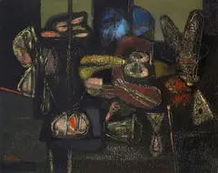 Jankel Adler, Old man looking into a room, 1944, Oil and casein paint on canvas