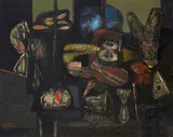 Jankel Adler, Old man looking into a room, 1944, Oil and casein paint on canvas