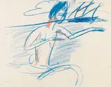 Badender Akt mit Segelboot by Ernst Ludwig Kirchner, Um 1913/14, Colored chalk drawing, sold Dec 2020