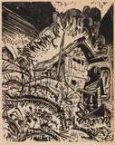 Berghaus mit Gewitterwolke (Alphütte bei Gewitter) by Ernst Ludwig Kirchner, 1917, Woodcut, sold Dec 2020