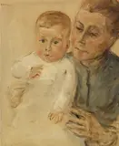 Max Liebermann, Enkelin Maria auf dem Arm der Kinderfrau, 1916/1918, Oil on canvas