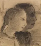 Paula Modersohn-Becker, Zwei Mädchenköpfe im Profil nach rechts, 1903/04, Charcoal drawing