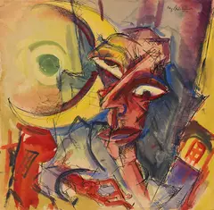 Schwimmer Max, Dichter über der Welt (wohl Johannes R. Becher), 1919, Watercolor over India ink
