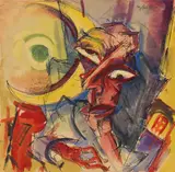 Schwimmer Max, Dichter über der Welt (wohl Johannes R. Becher), 1919, Watercolor over India ink