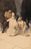 Satyr mit Nymphen und Kind, , Ca. 1889., Watercolor, India ink, gouache, pencil and blac...