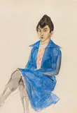 Rudolf Schlichter, Frau mit blauem Kleid, Um 1925, Watercolor and pencil
