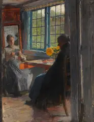 Gotthardt Kuehl, Frauen am Gartenfenster, Um 1890, Oil on panel