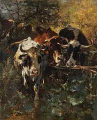 Anton Braith, Kühe in der Waldweide, Um 1889, Oil on canvas