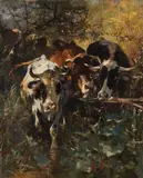 Anton Braith, Kühe in der Waldweide, Um 1889, Oil on canvas